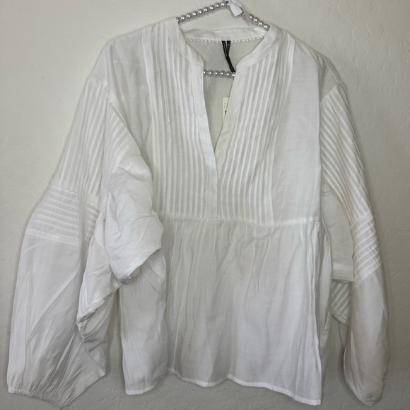 Maeve  for Anthropologie-White Pintuck Front Band-Collar Blouse - Picture 4 of 7